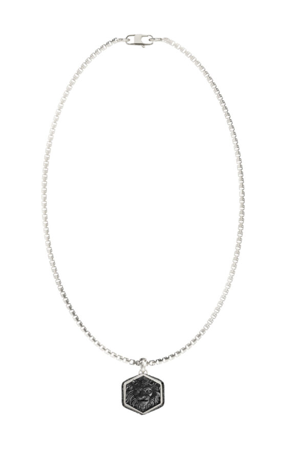 GUESS STEEL LION KING JUMN06002JWSTT/U Κολιέ Ασημένιο Με Μαύρο Λιοντάρι