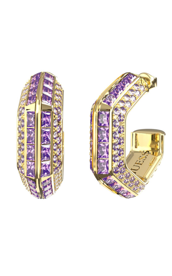 GUESS STEEL LIONESS QUEEN JUBE06188JWYGAMT/U Κρίκοι Χρυσοί Με Μωβ Πέτρες