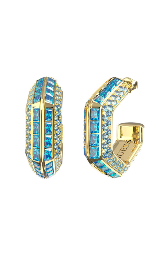 GUESS STEEL LIONESS QUEEN JUBE06188JWYGBLT/U Κρίκοι Χρυσοί Με Γαλάζιες Πέτρες