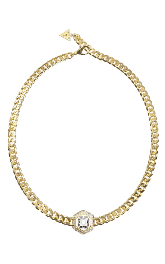 GUESS STEEL LIONESS QUEEN JUBN06185JWYGT/U Κολιέ Χρυσό Με Πέτρα