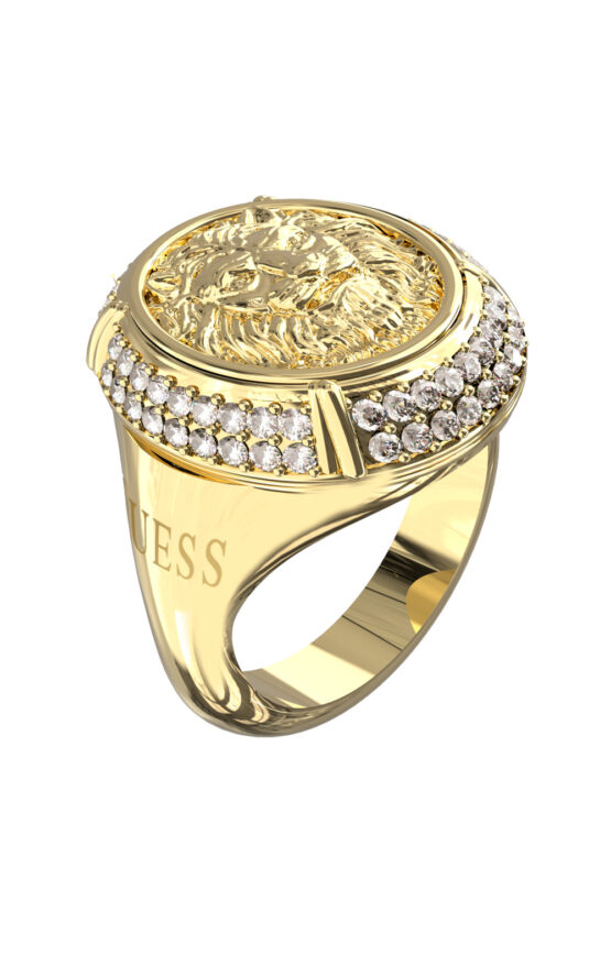 GUESS STEEL LIONESS QUEEN JUBR06192JWYG54 Δαχτυλίδι Χρυσό Με Λιοντάρι Με Πέτρες