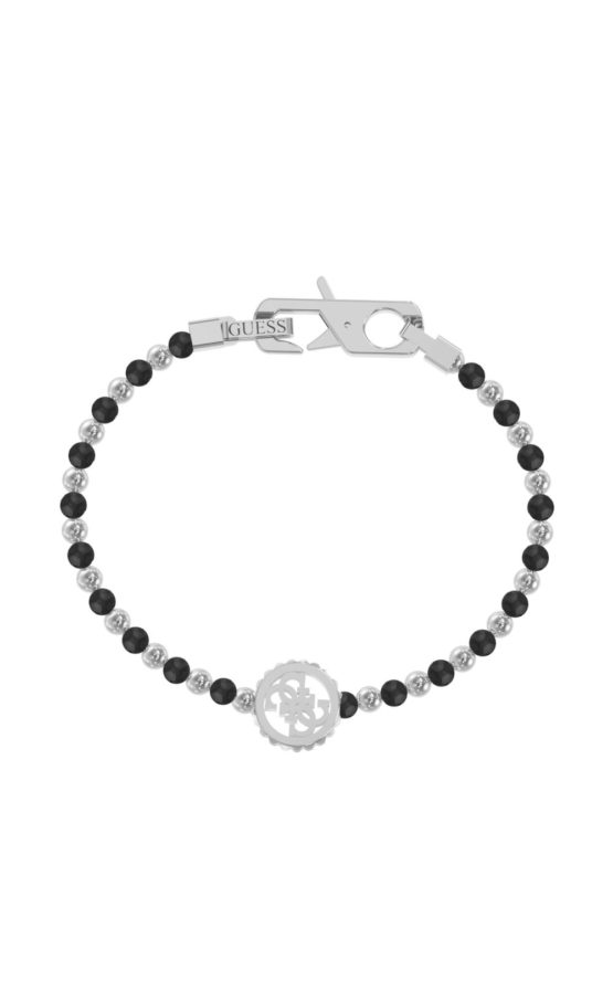 GUESS STEEL LOG-IN GUESS JUMB03037JWSTBKL Ασημένιο Βραχιόλι Με Μαύρο Όνυχα Και Λογότυπο