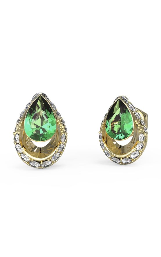 GUESS STEEL LOLLIPOP JUBE03393JWYGEMT-U Σκουλαρίκια Χρυσά Σε Σχήμα Δάκρυ Με Πράσινη Πέτρα