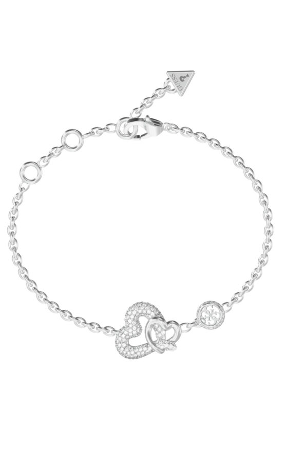 GUESS STEEL LOVE BITES JUBB06052JWRHL Βραχιόλι Ασημένιο Με Καρδιές Και Λογότυπο