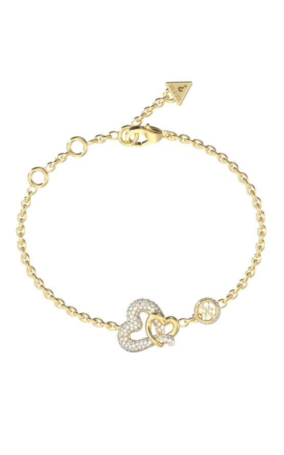 GUESS STEEL LOVE BITES JUBB06052JWYGL Βραχιόλι Χρυσό Με Καρδιές Και Λογότυπο