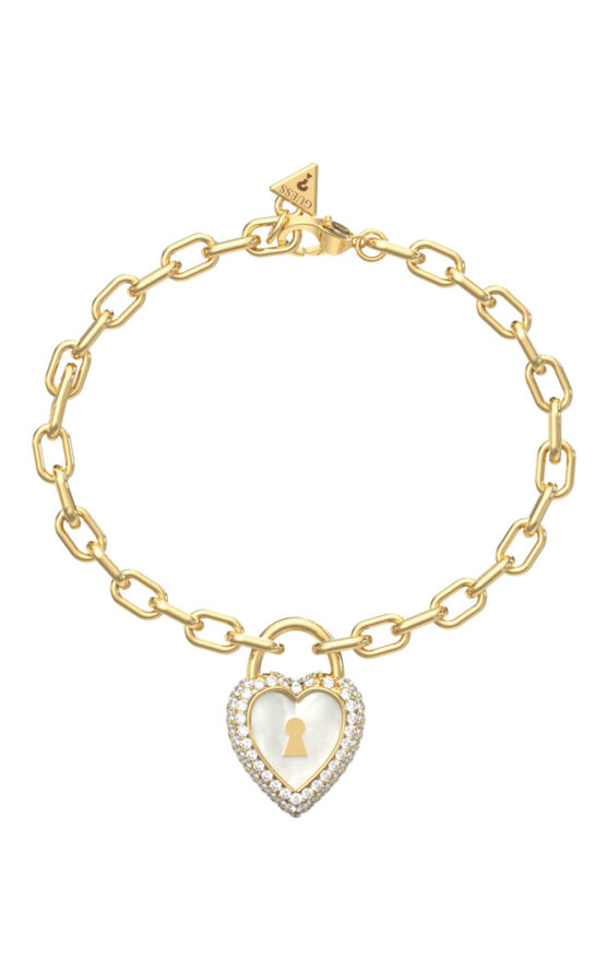 GUESS STEEL LOVE BITES JUBB06064JWYGL Βραχιόλι Χρυσό Με Δίχρωμη Καρδιά Με Πέτρες