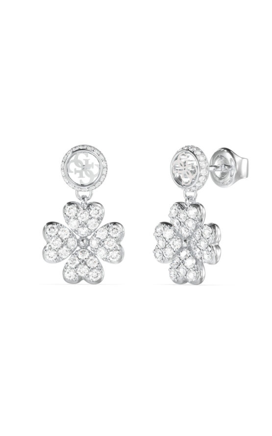 GUESS STEEL LOVE BITES JUBE06045JWRHT/U Σκουλαρίκια Ασημένια Κρεμαστό Τετράφυλλο Με Πέτρες
