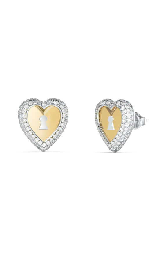 GUESS STEEL LOVE BITES JUBE06062JWYGRHT/U Σκουλαρίκια Δίχρωμες Καρδιές Με Πέτρες