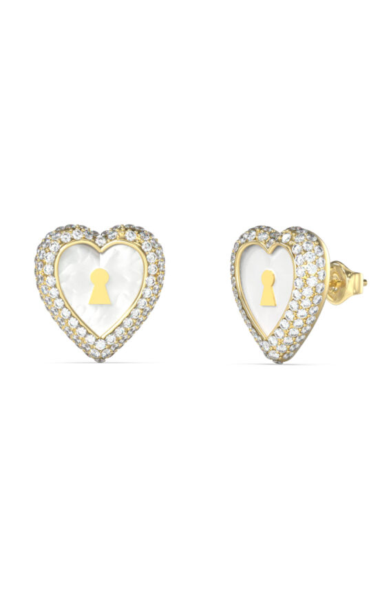 GUESS STEEL LOVE BITES JUBE06065JWYGT/U Σκουλαρίκια Χρυσές Καρδιές Με Πέτρες