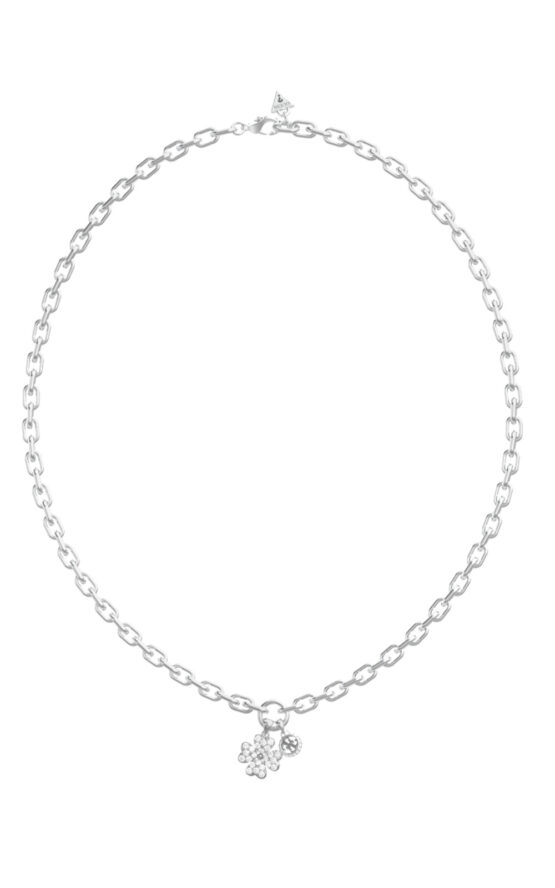 GUESS STEEL LOVE BITES JUBN06043JWRHT/U Κολιέ Ασημένιο Με Τυχερό Τσάρμ Με Πέτρες