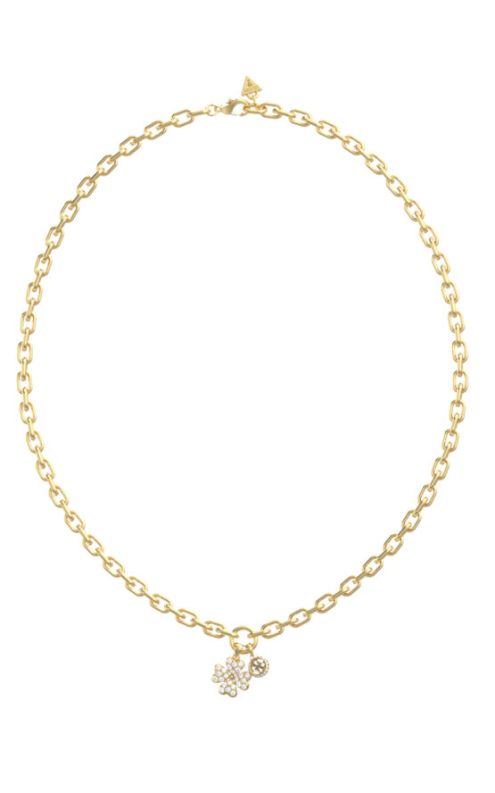 GUESS STEEL LOVE BITES JUBN06043JWYGT/U Κολιέ Χρυσό Με Τυχερό Τσάρμ Με Πέτρες