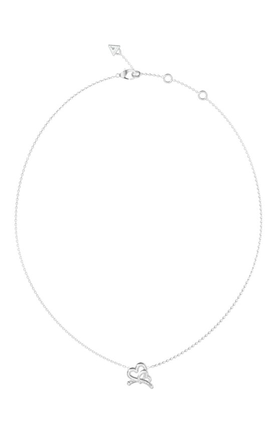 GUESS STEEL LOVE BITES JUBN06056JWRHT/U Κολιέ Ασημένιο Με Καρδιές