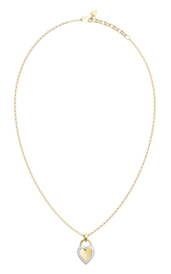 GUESS STEEL LOVE BITES JUBN06060JWYGRHT/U Κολιέ Χρυσό Με Δίχρωμη Καρδιά Με Πέτρες