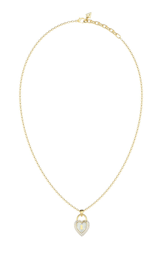 GUESS STEEL LOVE BITES JUBN06063JWYGT/U Κολιέ Χρυσό Με Καρδιά Με Πέτρες