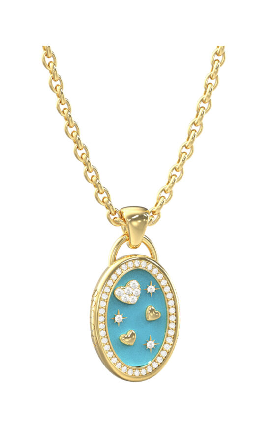 GUESS STEEL LOVE BITES JUBN06066JWYGTQT/U Κολιέ Χρυσό Με Γαλάζιο Τσάρμ Με Καρδιές