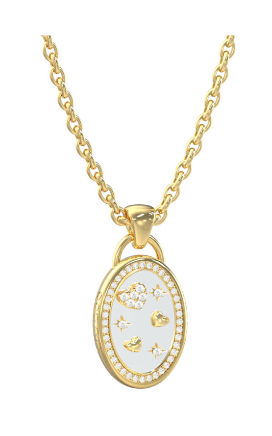 GUESS STEEL LOVE BITES JUBN06067JWYGRHT/U Κολιέ Χρυσό Με Άσπρο Τσάρμ Με Καρδιές