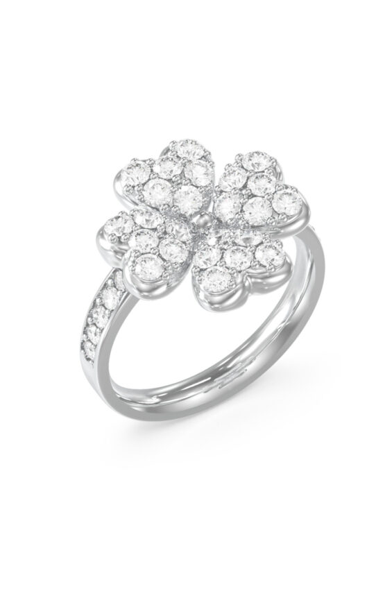 GUESS STEEL LOVE BITES JUBR06046JWRH52 Δαχτυλίδι Ασημένιο Με Τυχερό Τετράφυλλο Με Πέτρες