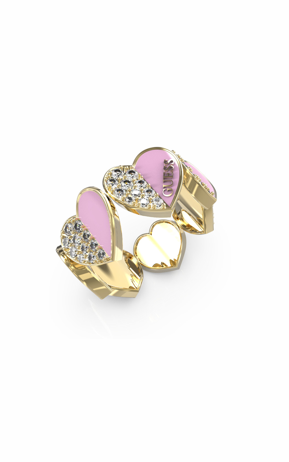 GUESS STEEL LOVELY GUESS JUBR03049JWYGLC-No.54 Χρυσό Δαχτυλίδι Δίχρωμες Καρδιές με Πέτρες