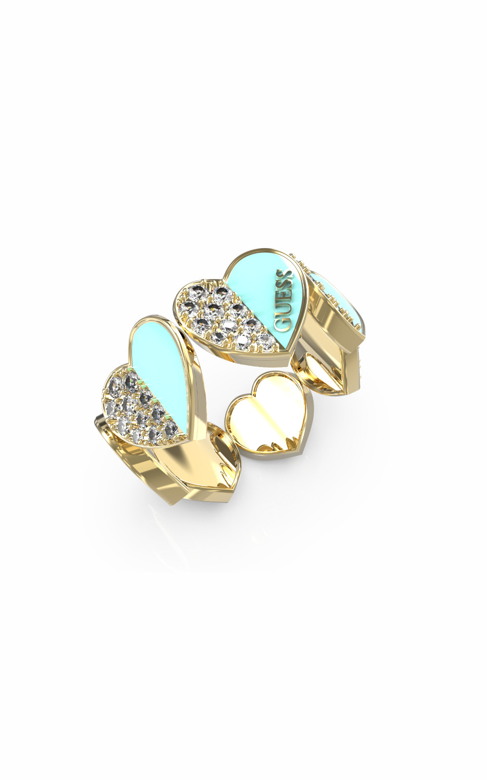 GUESS STEEL LOVELY GUESS JUBR03049JWYGTQ-No.52 Χρυσό Δαχτυλίδι Δίχρωμες Καρδιές με Πέτρες