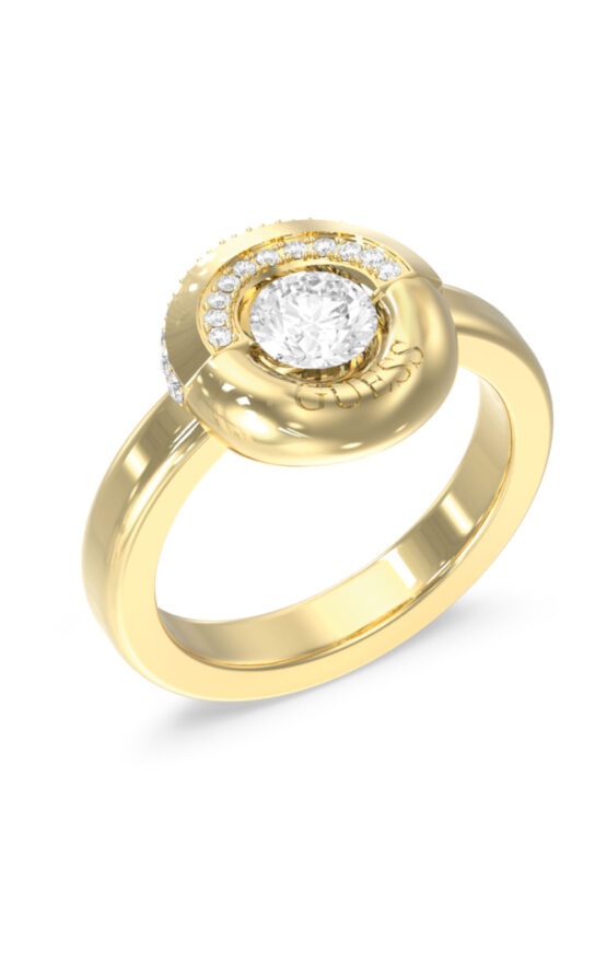 GUESS STEEL MAJORELLE JUBR05379JWYG56 Δαχτυλίδι Χρυσό Με Πέτρες Και Λογότυπο