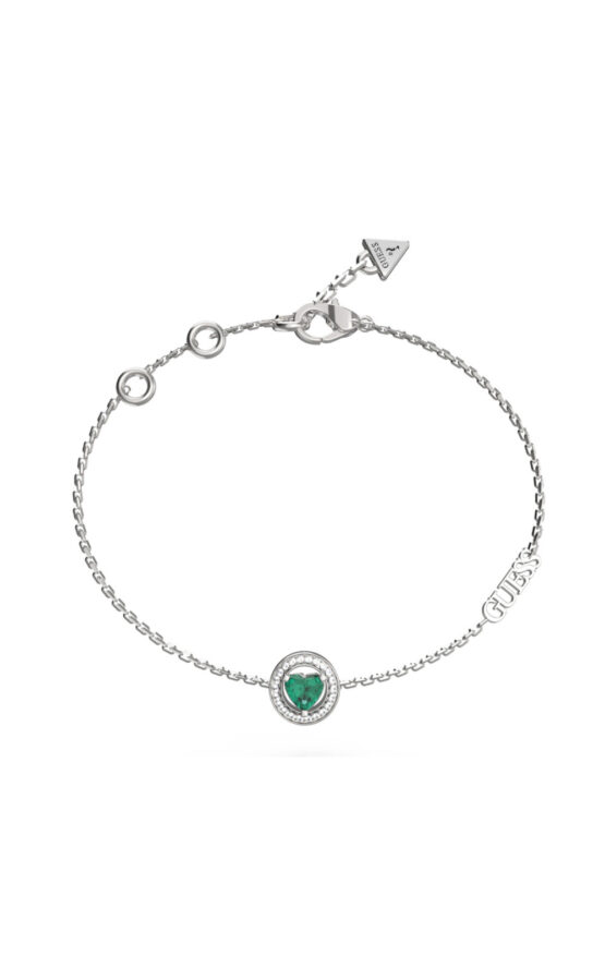 GUESS STEEL M'AMA NON M'AMA JUBB04668JWRHEML Βραχιόλι Ασημένιο Με Πράσινη Πέτρα Και Λογότυπο