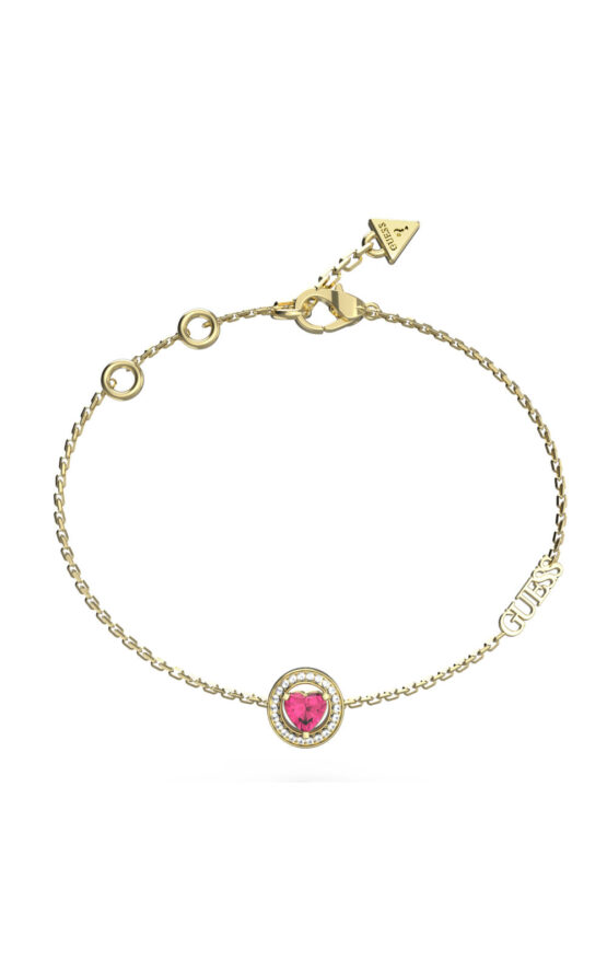 GUESS STEEL M'AMA NON M'AMA JUBB04668JWYGFCL Βραχιόλι Χρυσό Με Κόκκινη Πέτρα Και Λογότυπο