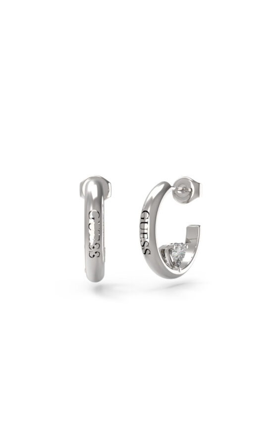 GUESS STEEL M'AMA NON M'AMA JUBE04659JWRHT/U Ασημένιοι Κρίκοι Με Πέτρα Και Λογότυπο