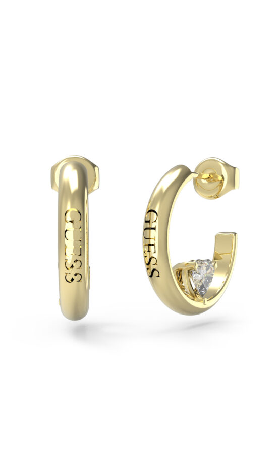 GUESS STEEL M'AMA NON M'AMA JUBE04659JWYGT/U Χρυσοί Κρίκοι Με Πέτρα Και Λογότυπο