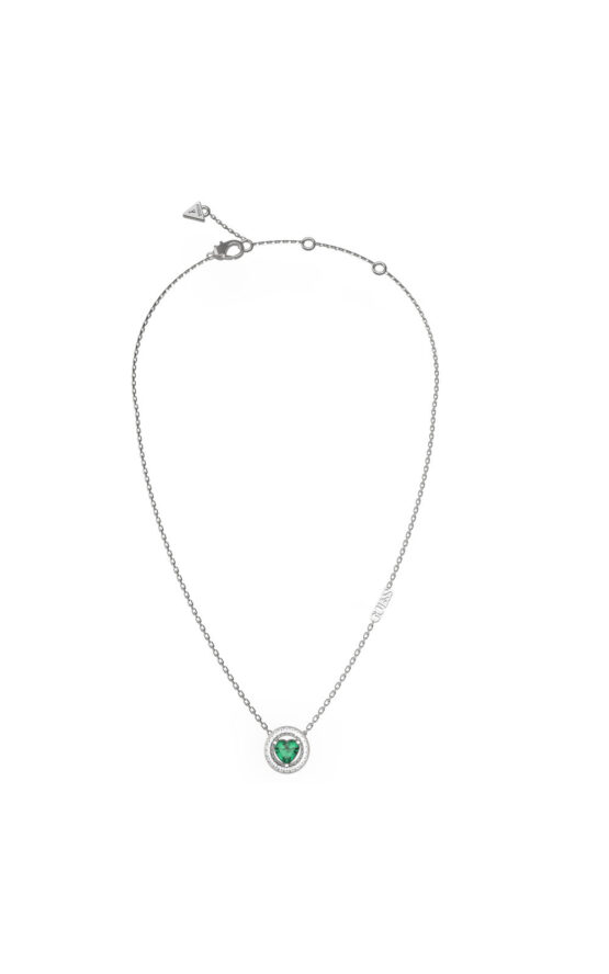 GUESS STEEL M'AMA NON M'AMA JUBN04667JWRHEMT/U Κολιέ Ασημένιο Με Πράσινη Καρδιά