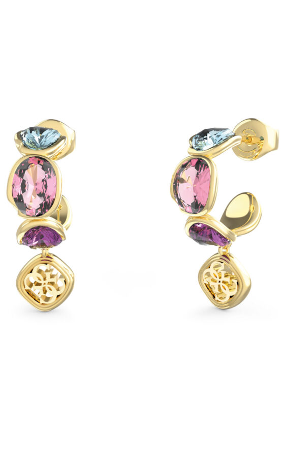 GUESS STEEL MAMOUNIA JUBE05571JWYGMCT/U Σκουλαρίκια Χρυσά Με Πολύχρωμες Πέτρες Και Λογότυπο