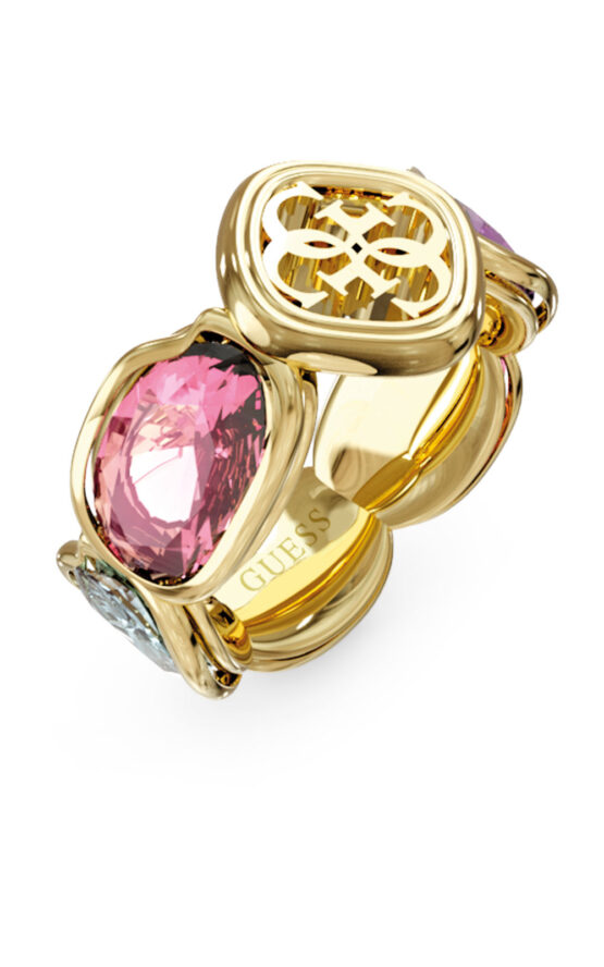 GUESS STEEL MAMOUNIA JUBR05573JWYGMC56 Δαχτυλίδι Χρυσό Με Πολύχρωμες Πέτρες Και Λογότυπο