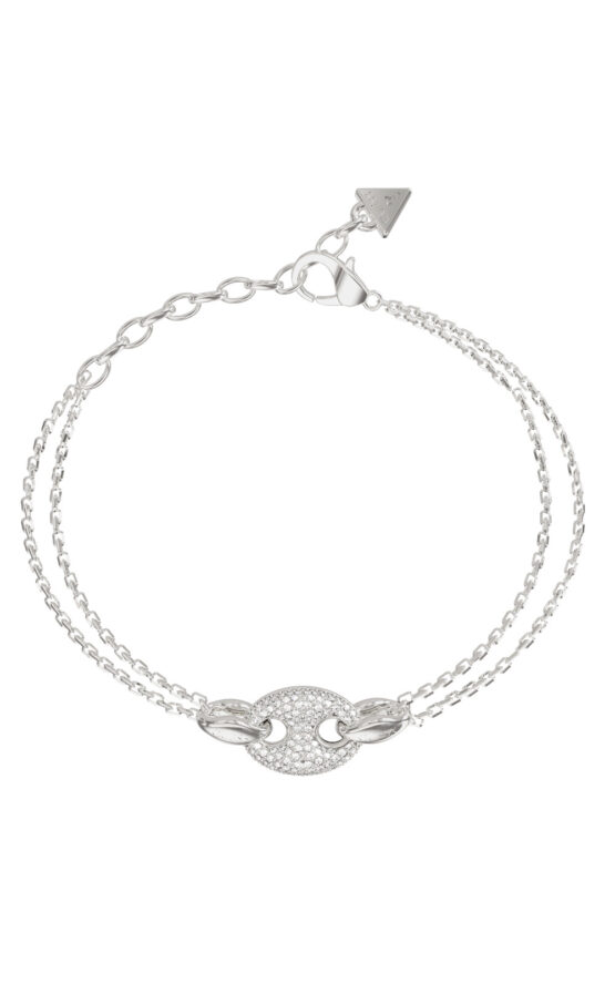 GUESS STEEL MARINA JUBB06222JWRHL Βραχιόλι Ασημένιο Με Διπλή Αλυσίδα Με Σχέδιο Με Πέτρες