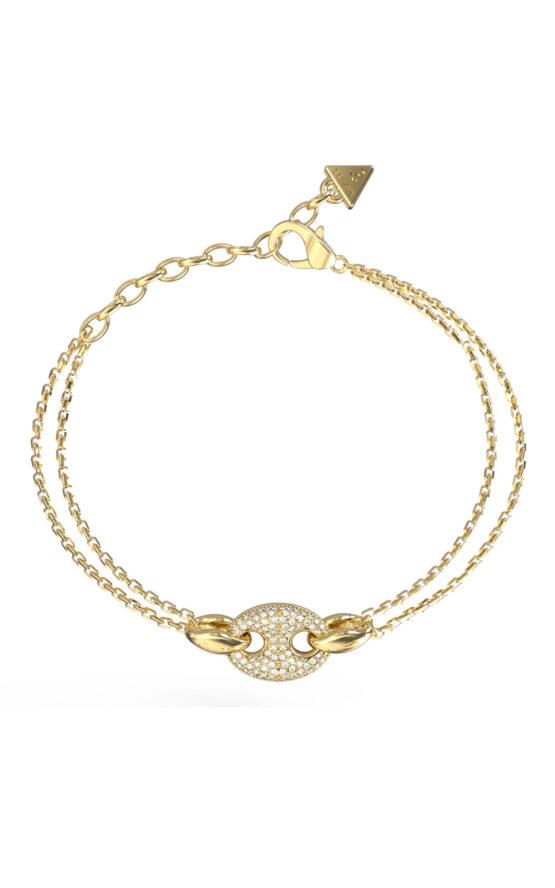 GUESS STEEL MARINA JUBB06222JWYGL Βραχιόλι Χρυσό Με Διπλή Αλυσίδα Με Σχέδιο Με Πέτρες
