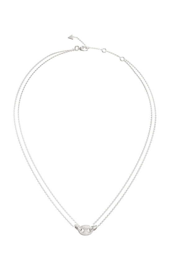 GUESS STEEL MARINA JUBN06220JWRHT/U Κολιέ Ασημένιο Με Διπλή Αλυσίδα Με Σχέδιο Με Πέτρες