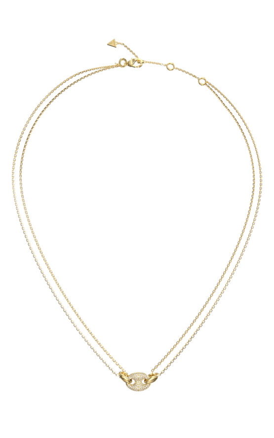 GUESS STEEL MARINA JUBN06220JWYGT/U Κολιέ Χρυσό Με Διπλή Αλυσίδα Με Σχέδιο Με Πέτρες
