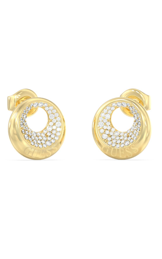 GUESS STEEL MOON DROPS JUBE06247JWYGT/U Σκουλαρίκια Χρυσά Με Πέτρες Και Λογότυπο