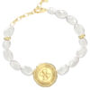 GUESS STEEL MORNING GRACE JUBB06367JWYGL Βραχιόλι Χρυσό Με 'Ασπρες Πέρλες Με Σχέδιο Με Λογότυπο