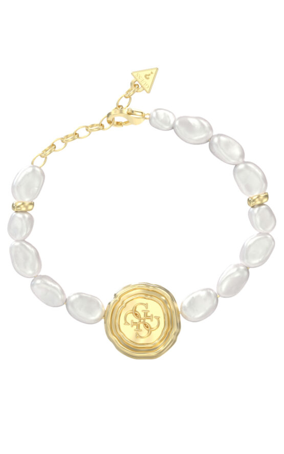 GUESS STEEL MORNING GRACE JUBB06367JWYGL Βραχιόλι Χρυσό Με 'Ασπρες Πέρλες Με Σχέδιο Με Λογότυπο