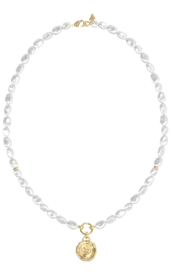 GUESS STEEL MORNING GRACE JUBN06366JWYGT/U Κολιέ Με Άσπρες Πέρλες Και Χρυσό Σχέδιο