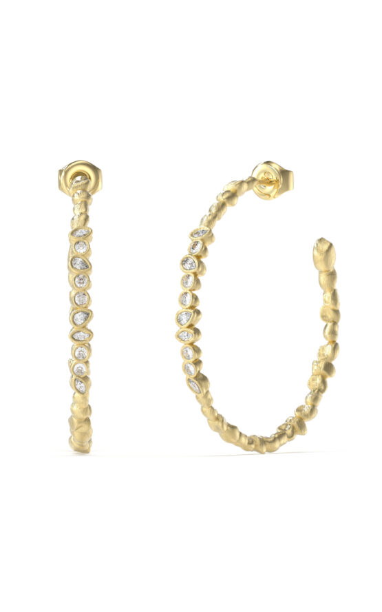 GUESS STEEL PANAREA JUBE05181JWYGT/U Κρίκοι Χρυσοί Με Άσπρες Πέτρες