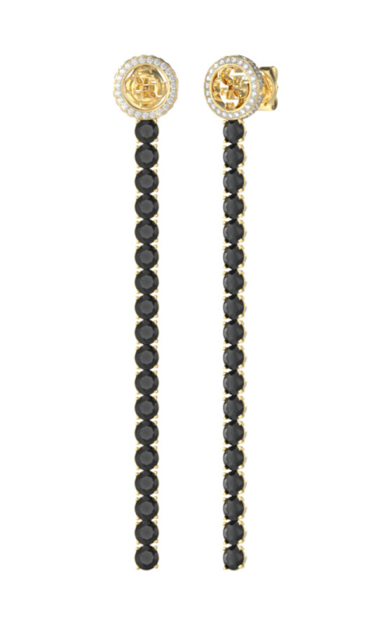 GUESS STEEL PARADISE JUBE05144JWYGBKT/U Σκουλαρίκια Χρυσά Με Μαύρες Πέτρες Και Λογότυπο