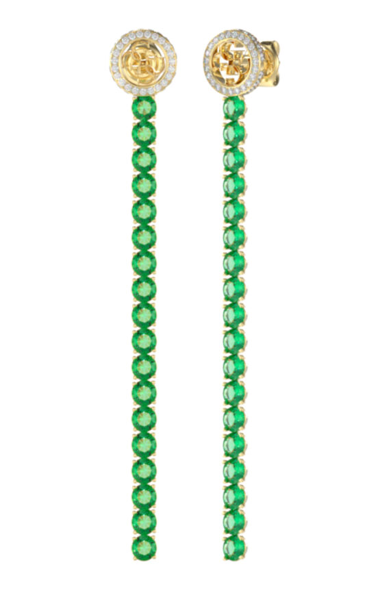 GUESS STEEL PARADISE JUBE05144JWYGGNT/U Σκουλαρίκια Χρυσά Με Πράσινες Πέτρες Και Λογότυπο