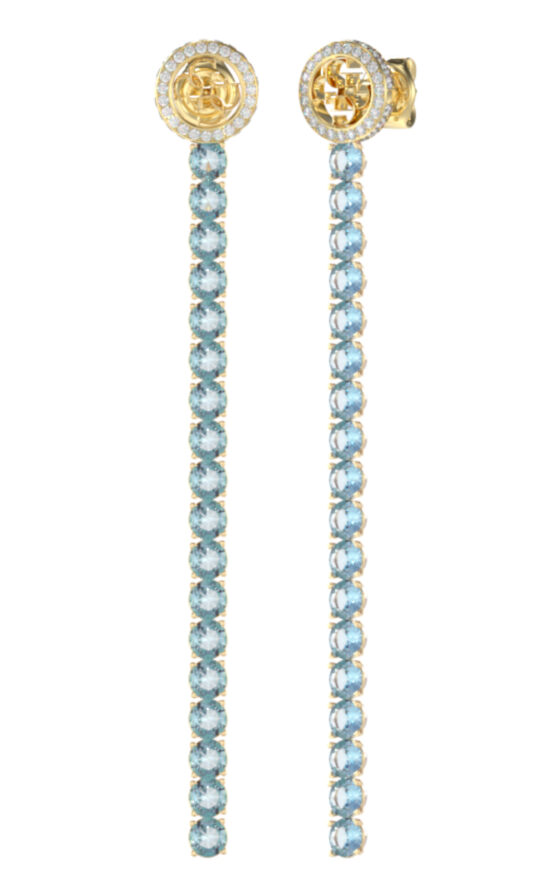 GUESS STEEL PARADISE JUBE05144JWYGLST/U Σκουλαρίκια Χρυσά Με Γαλάζιες Πέτρες Και Λογότυπο