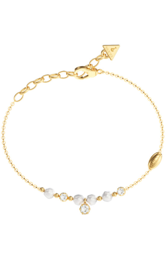 GUESS STEEL PEARLY JUBB06481JWYGL Βραχιόλι Χρυσό Με Άσπρες Πέρλες Και Κρεμαστή Πέτρα