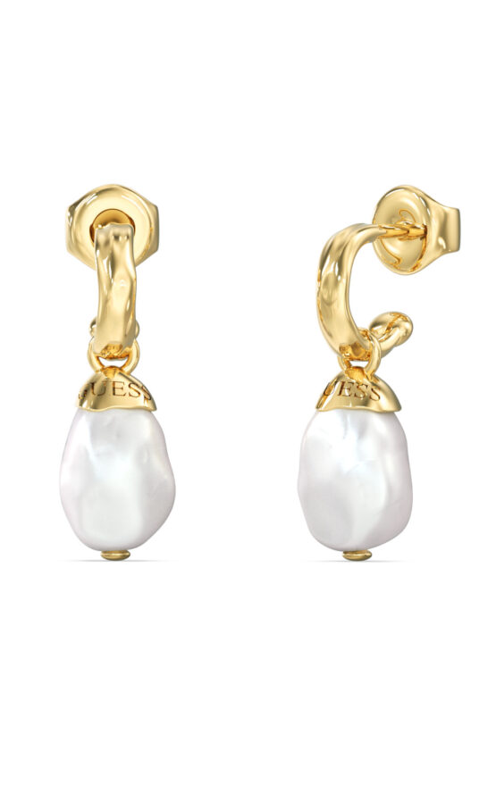 GUESS STEEL PEARLY JUBE06485JWYGT/U Σκουλαρίκια Χρυσά Με Άσπρες Πέρλες