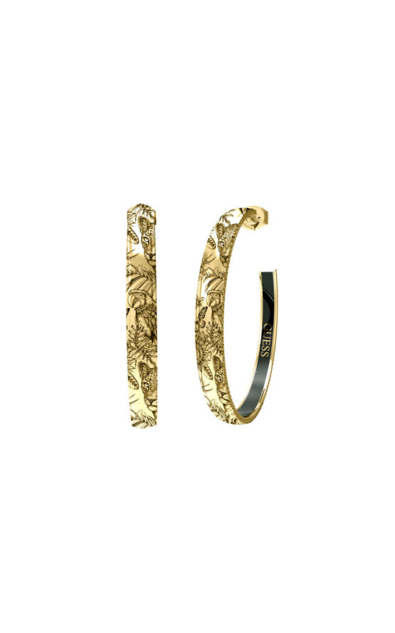 GUESS STEEL PERFECT JUBE04123JWYGBKT-U Χρυσά Σκουλαρίκια Κρίκοι Με Σχέδια