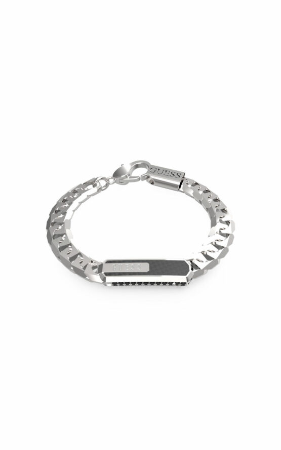 GUESS STEEL RACER TAG JUMB04039JWSTBKL Βραχιόλι Ασημένιο Με Πέτρες Και Λογότυπο