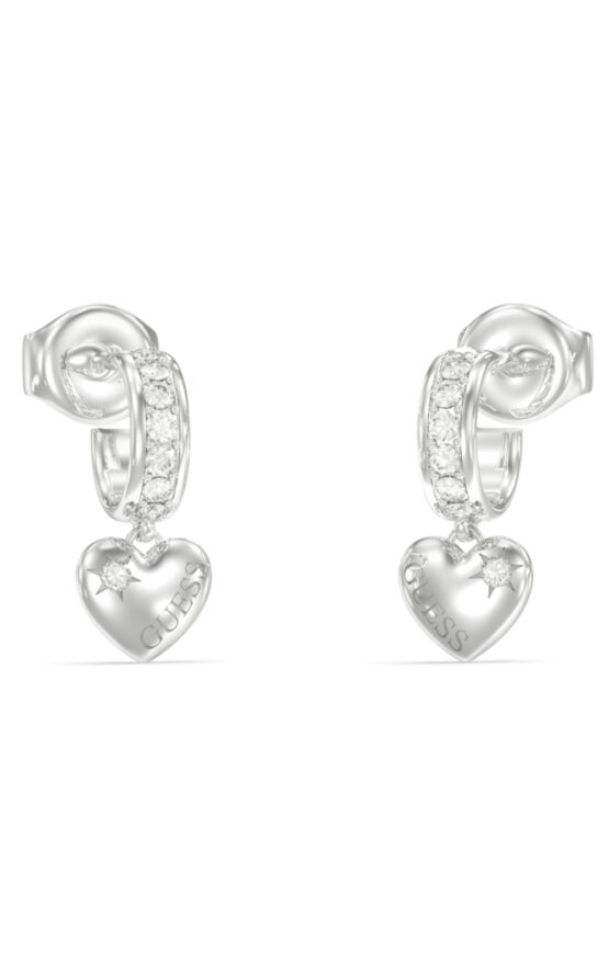 GUESS STEEL RAINBOW FOREVER JUBE07014JWRHT/U Κρίκοι Ασημένιοι Με Κρεμαστές Καρδιές Με Πέτρες Και Λογότυπο