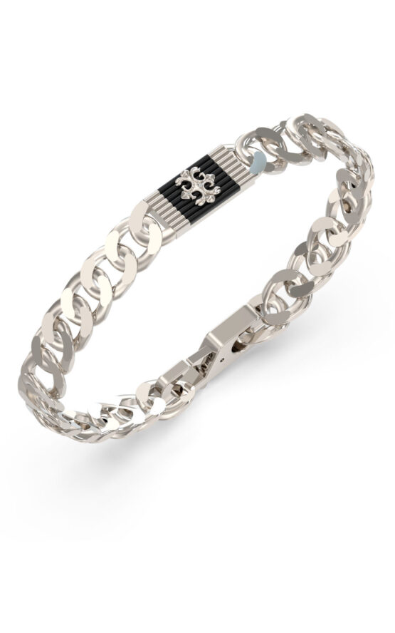 GUESS STEEL REBEL MOON JUMB05070JWSTBKL Βραχιόλι Ασημένιο Με Μαύρο Σχέδιο