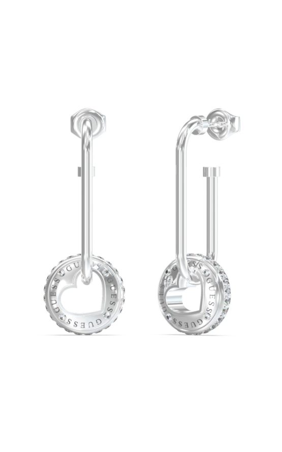 GUESS STEEL ROLLING HEARTS JUBE03345JWRHT-U Σκουλαρίκια Ασημένια Με Κρεμαστή Καρδιά